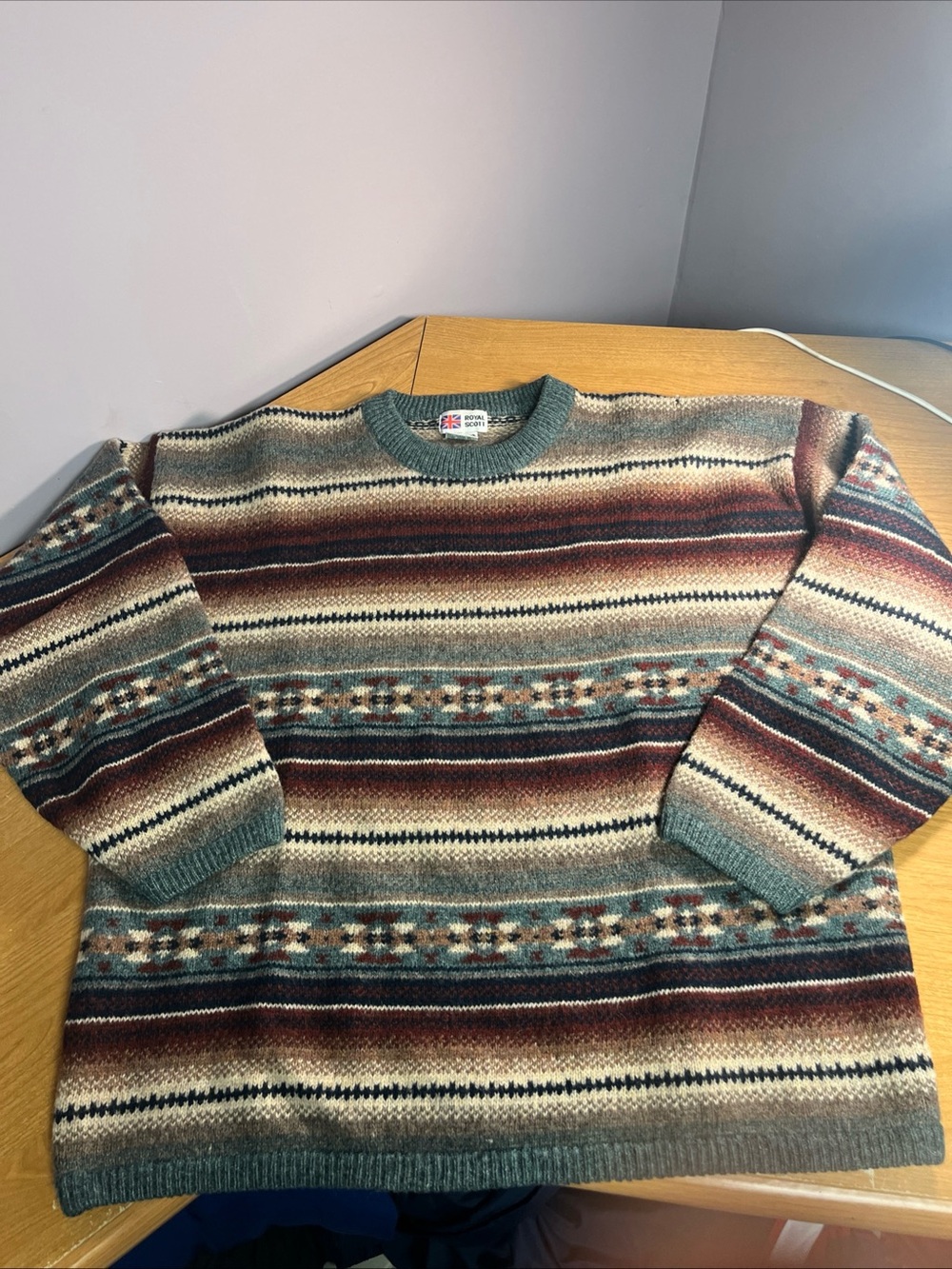Vintage Royal Scott Wool Striped Extreme Hiking Sweater 90sCozy Pullover 1XL